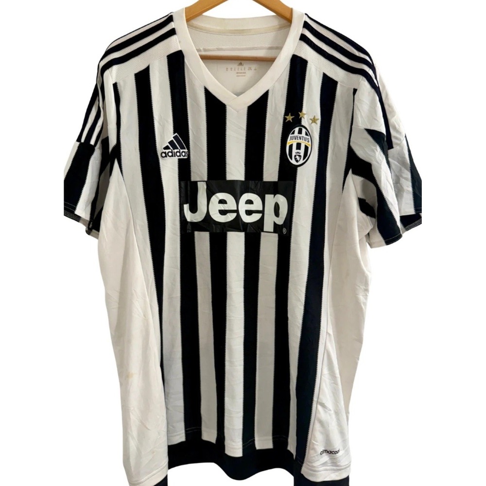 Adidas Juventus Soccer Jersey Mens L Jeep Climacool Black White Shirt